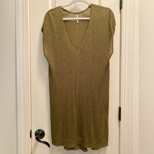 Free People Loden green tunic dress sweater short sleeve M (mendable flaws)